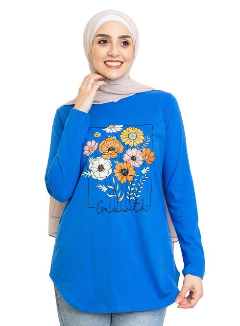 Royal Blue Printed Long - Sleeve Design 16 - Khotwh
